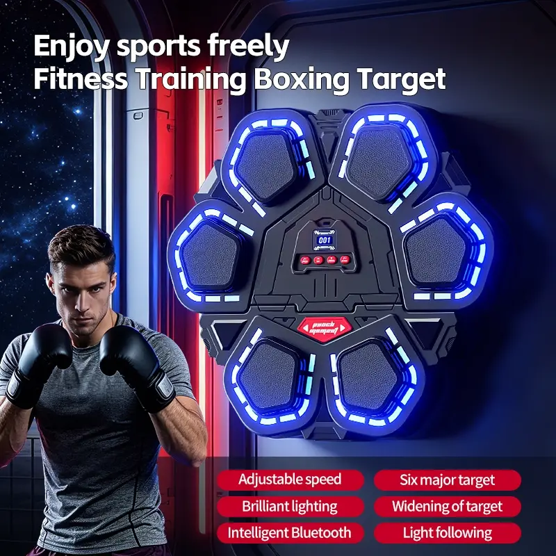Smart Music Boxing Training Machine, Adult & Kids Universal, Includes Punching Gloves, LED Real-Time Feedback, Bluetooth-compatible Sync, Wall Mountable