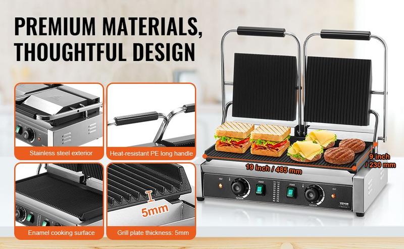 Spring new arrivals Commercial Panini Press Grill Electric Sandwich Maker Griddle Plate 19"x9"