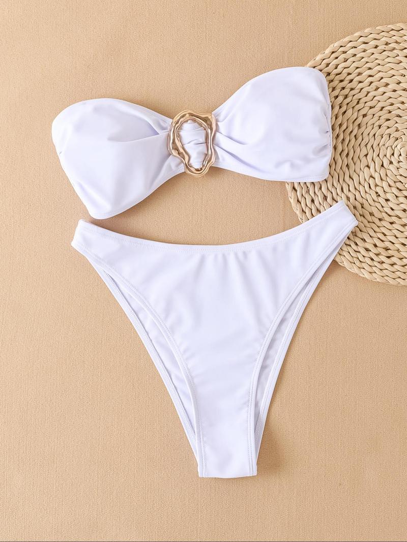 Two-piece Set Women's Bikini Set, Casual Fashion Chic Swim Top & Swim Bottom Swimsuit Set, Ladies Swimwear for Beach Holiday Vacation