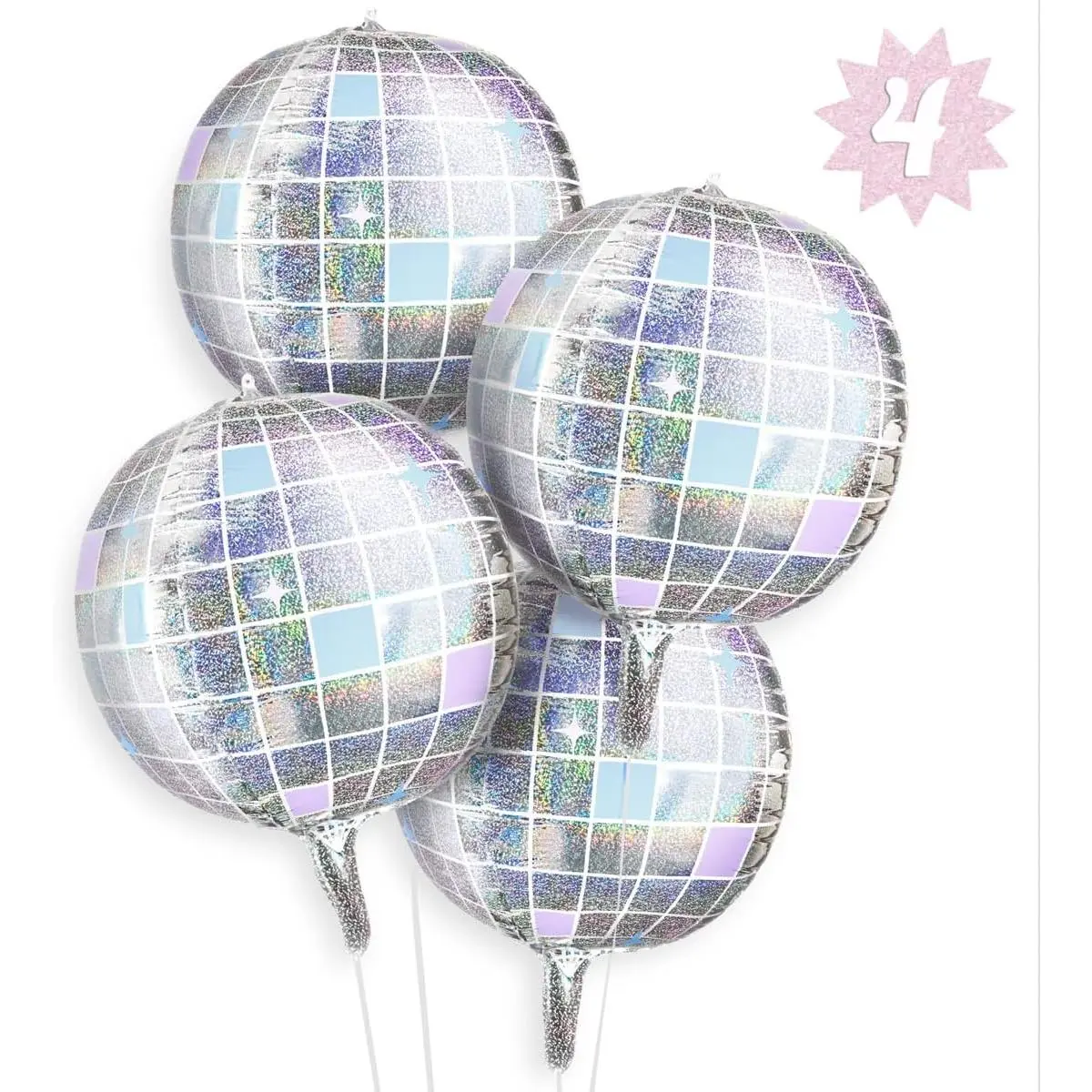 4pk Silver Foil Ball Balloons 22"| Last Disco Bachelorette| Fetti Iridescent, Ball Metallic, Decorations, Groovy Birthday Party Supplies, 70s Shower, NYE, Space Cowboy