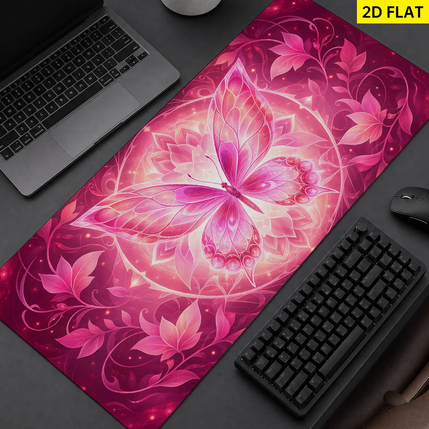 Extra Large pink butterfly floral art Mouse Pad,Non Slip Rubber Pad,Desktop Decoration Drotection Pad,Washable,Lock Edge Multi Size,Premium Multipurpose Mousepad For Home,Office,Gift for Family and Friends