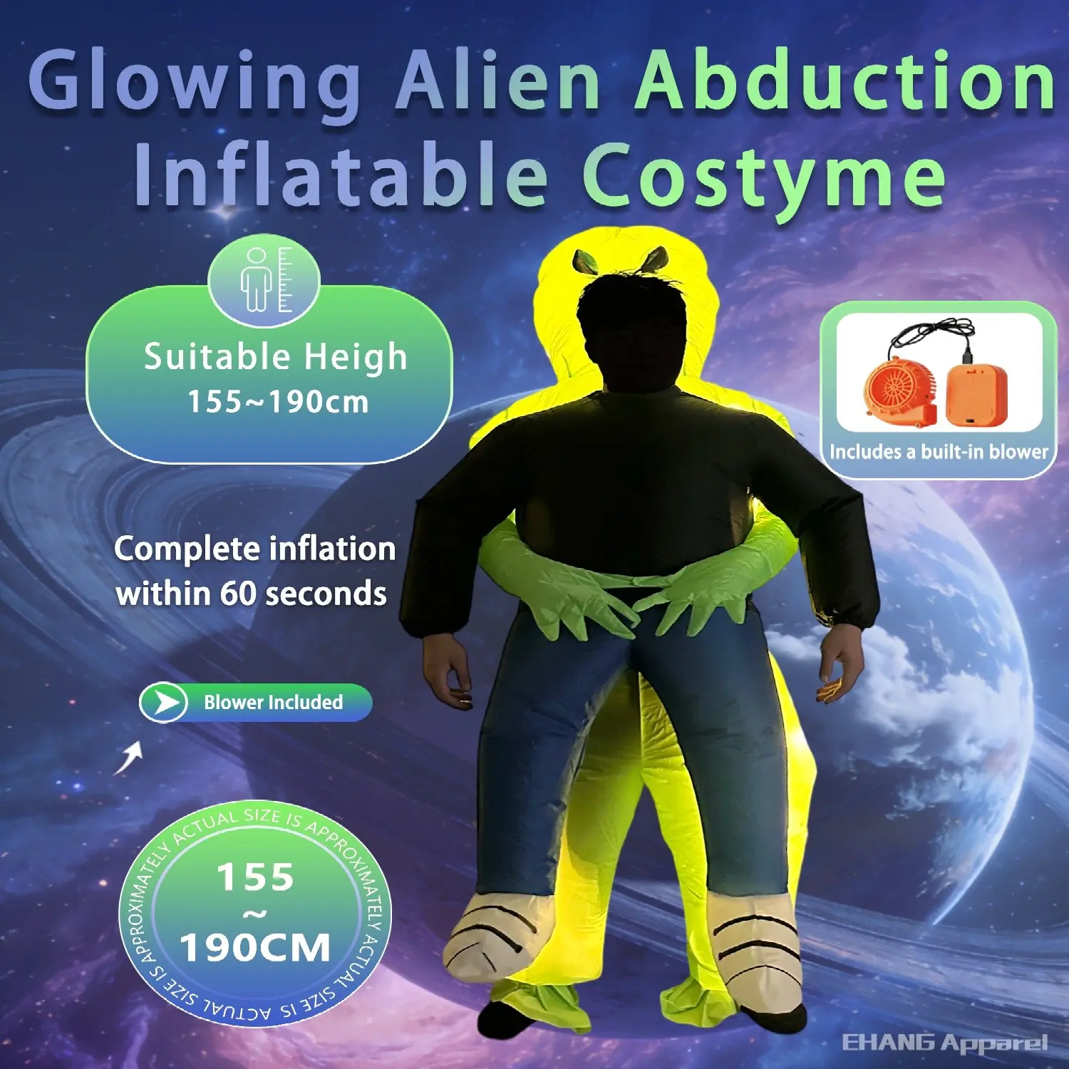 Easter Christmas Halloween Carnival Costume, Glowing Alien Grabber Adult Inflatable Suit, Perfect for Men's, Party Wear