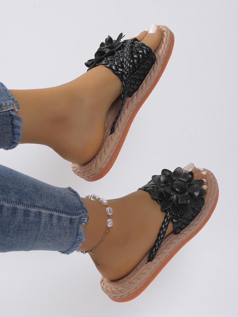 Fashionable Floral Decorated Flat Slides for Women, Fashion Daily Wear Footwear, Summer 2025 Casual Comfortable Viscose Flip Flops for Beach, All-match Indoor Shoes for Daily Use, Daily Clothing Decor