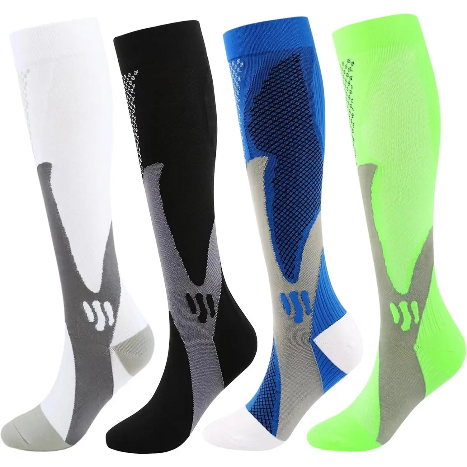 4 Pairs Compression Socks  Woman & Man Unisex 20-30mmHg Knee high Plus Size Wide Calves  Flying Running-