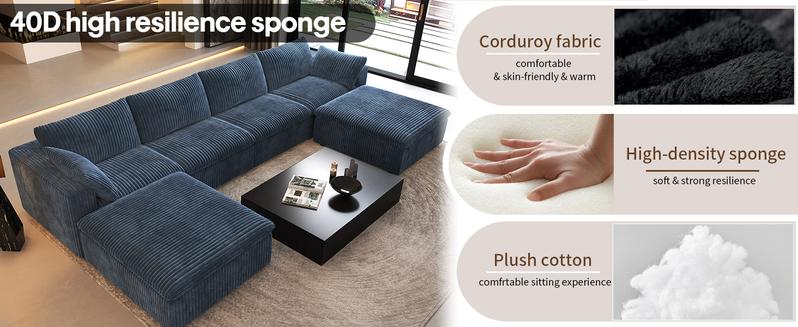 ARCH 78.74" L Shaped Modern Sofa Modular Sectional Cloud Couch with Ottoman,Upholstered Couches with Plush Corduroy Fabric for Living Room Furniture,Bedroom and Apartment,No Assembly Required,Blue