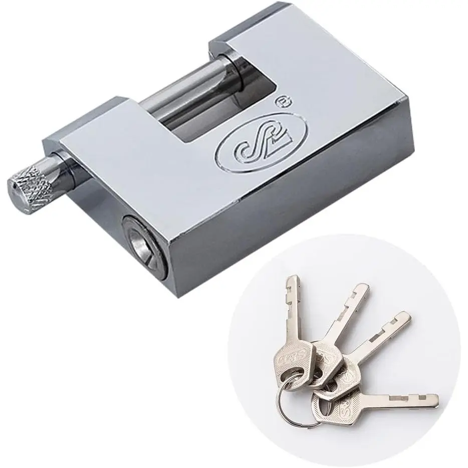 D-Shaped Big Heavy Duty Chrome-Plated Padlock with Key, High Security Shipping Container Padlock, Bolt Cutter Proof Lock, 10mm Thick Large Padlock for Outdoor, Waterproof and Theft-Proof Chain Lock (70mm)