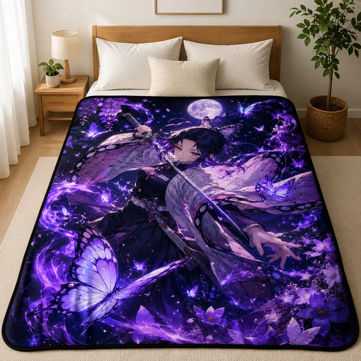 Demon Slayer Shinobu Kocho Butterfly Flannel Blanket
