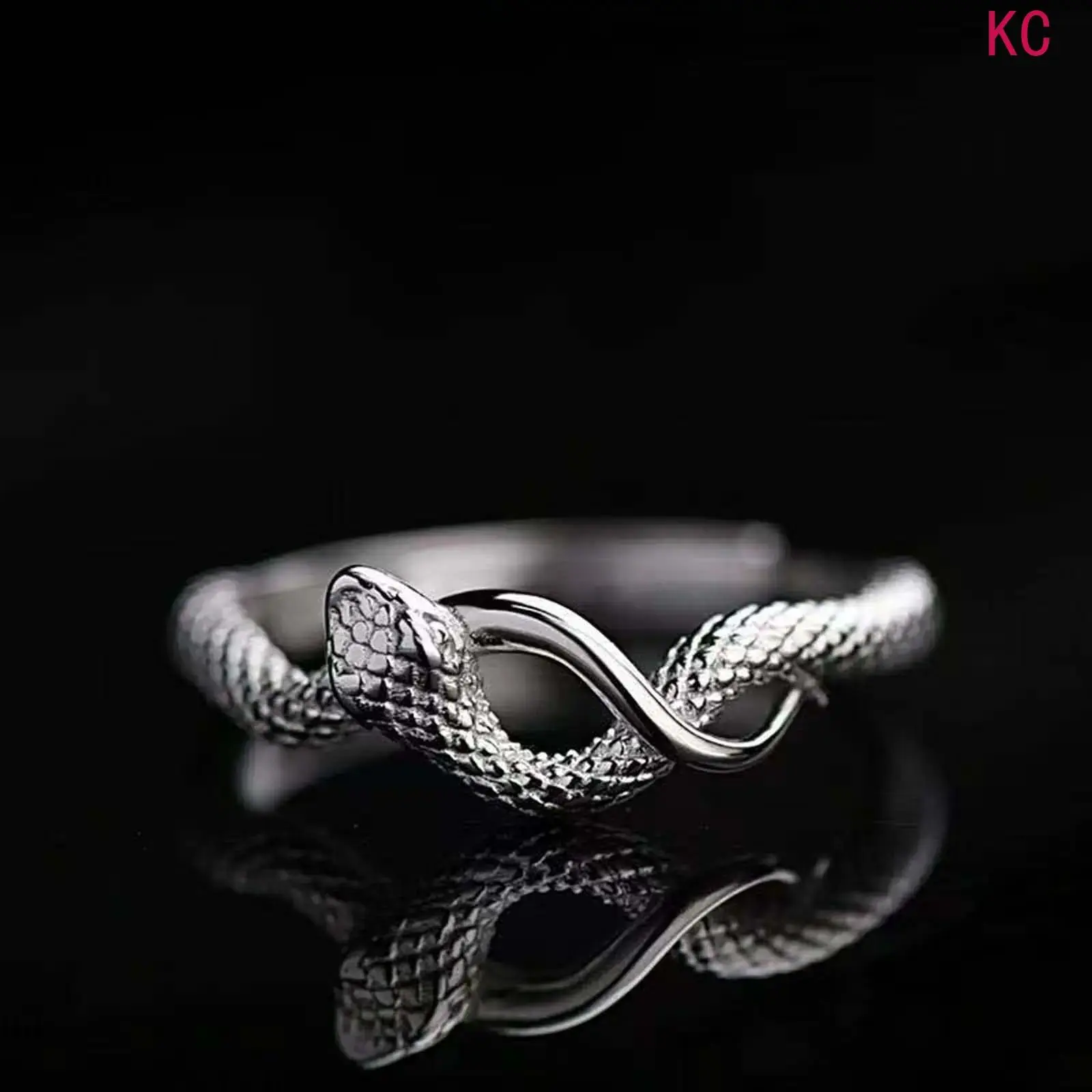 Silver Open Adjustable Coiled Snake Ring With Artificial Gemstones, Gothic Elegant Women’s Finger Jewelry For Daily Casual And Statement Outfit Matching Presents