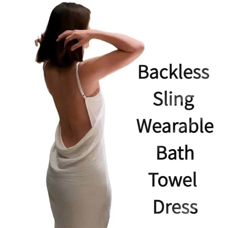 Women Solid Color Backless Sling Wearable Bath Towel Dress, Breathable Water Absorbent Cotton Bath Wrap Robe, Portable Spa Shower Towel for Bathroom, Travel & Daily Use
