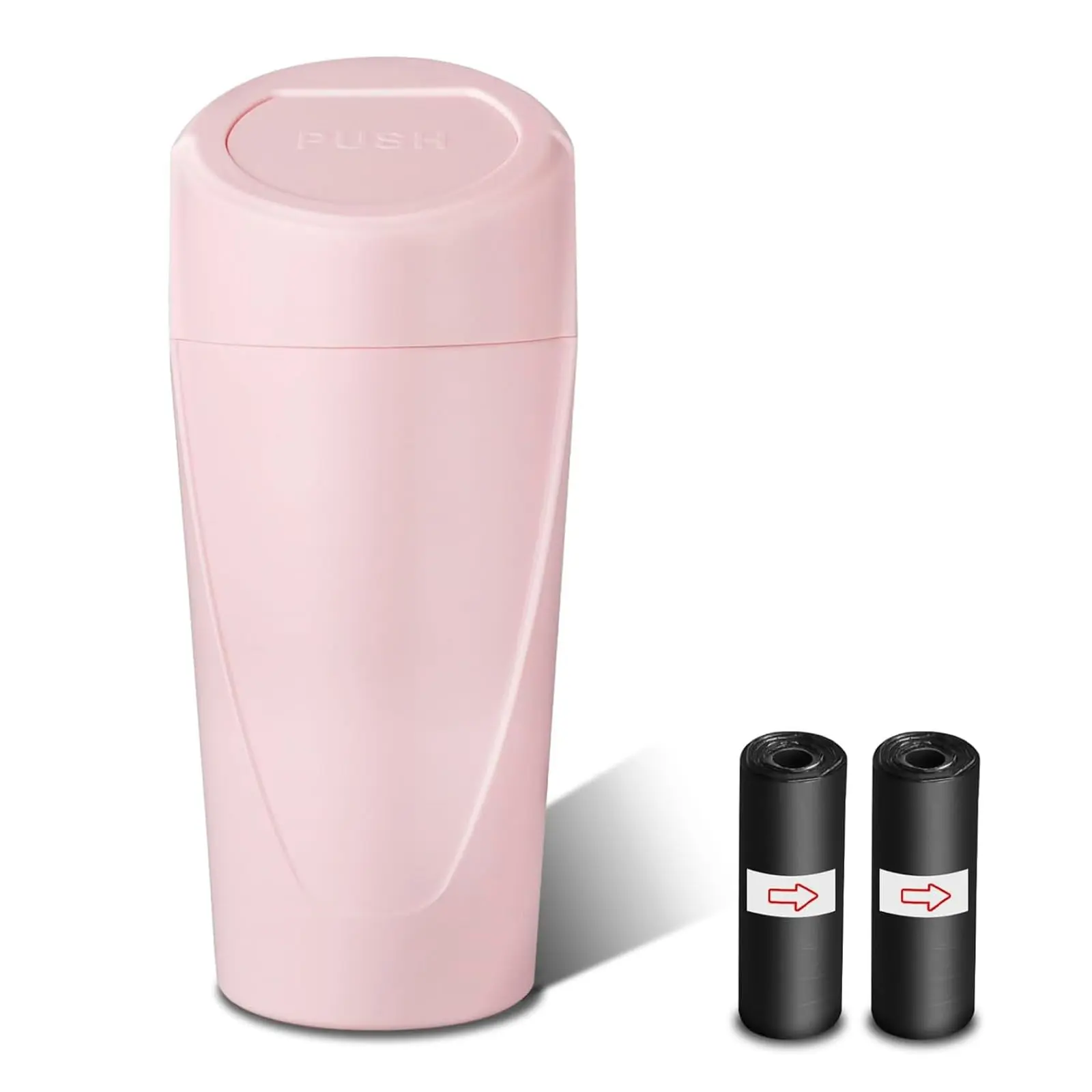 Car Trash Can Bin with Lid - Car Garbage Can Cup Holder - Pink Mini Leakproof Vehicle Garbage Bin with 40pcs Trash Bags - Automobile Organizers and Storage for Front Back Seat Accessories