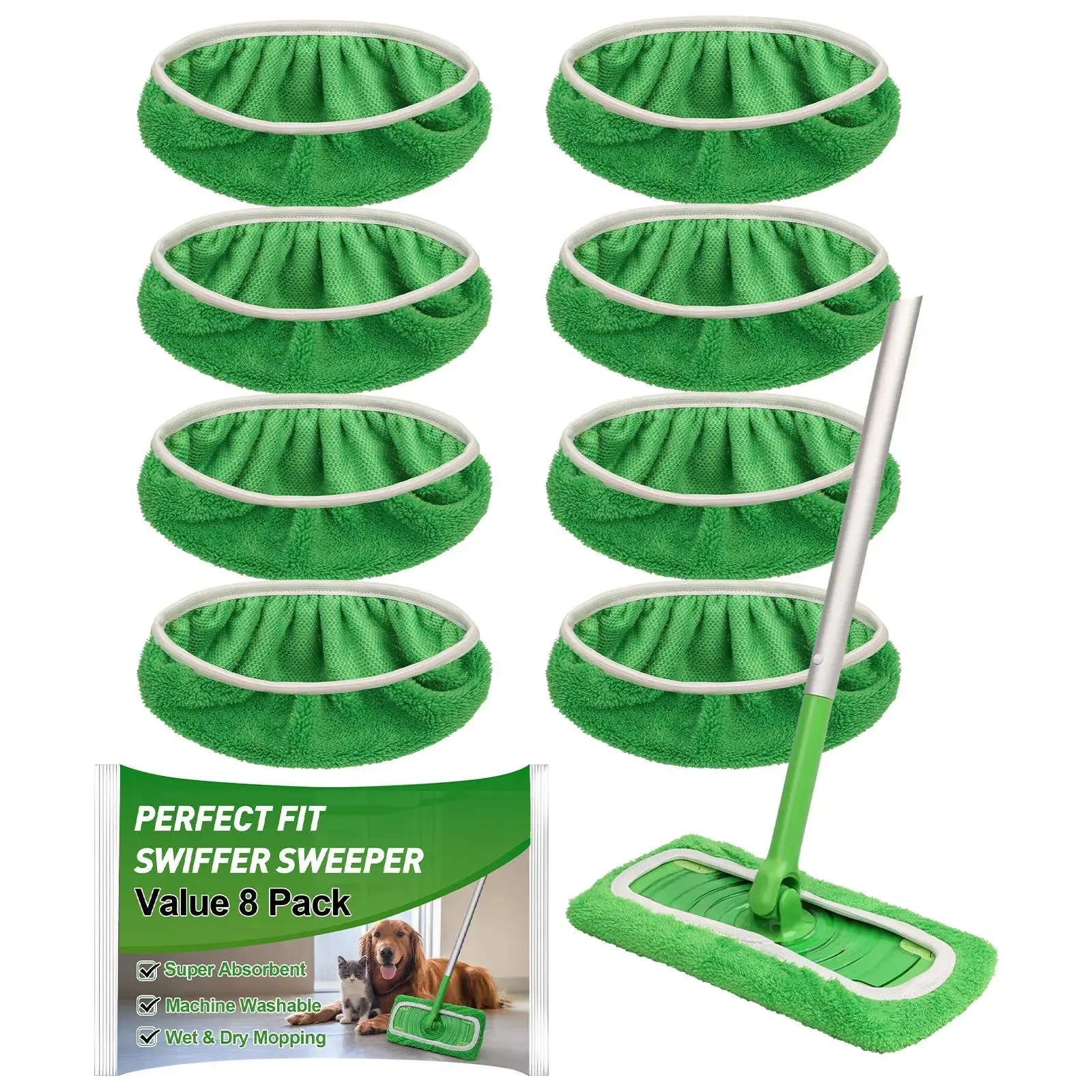 8Pcs Microfiber Compatible with Swiffer Sweeper Mop Wet and Dry Flat mop Cover Replacement Reusable Sweeping pad Refills Handle Not Include Mop Replacement Heads Cleaning Mop Pads