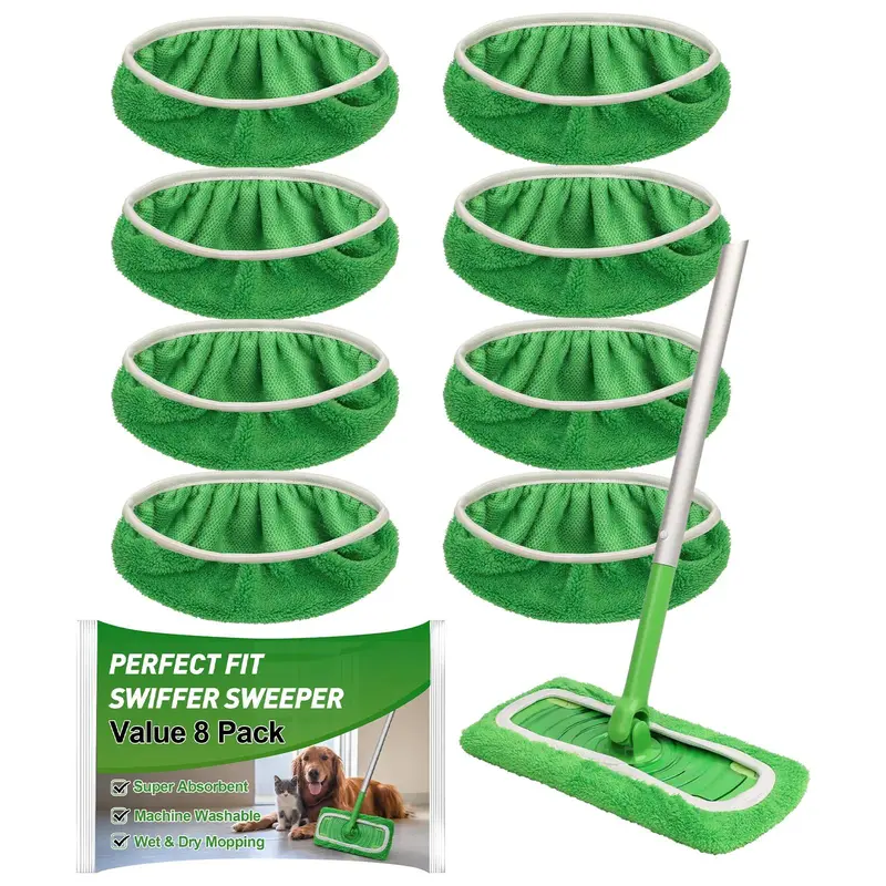 8Pcs Microfiber Compatible with Swiffer Sweeper Mop Wet and Dry Flat mop Cover Replacement Reusable Sweeping pad Refills Handle Not Include Mop Replacement Heads Cleaning Mop Pads