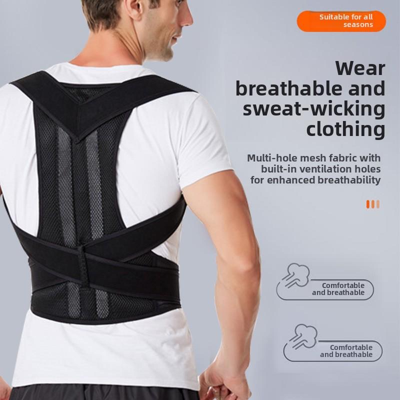 Back correction artifact Male and female posture prevention of scoliosis Open shoulder Open back Adult posture with hunchback straight back. Brace