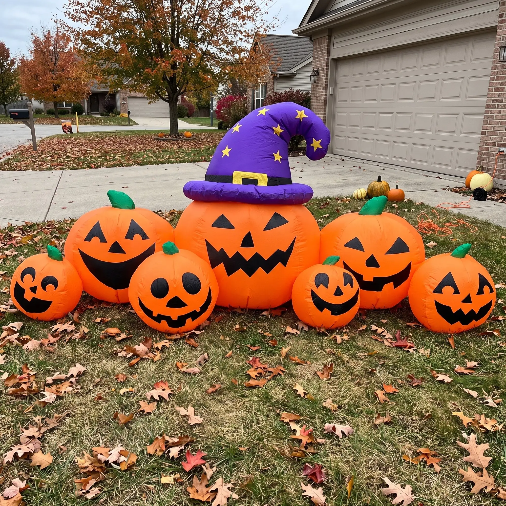 Giant Witch Hat Pumpkin Inflatable, Light-Up Outdoor Halloween Yard Decor, Perfect for Festive Displays, Spooky Season Lawn Prop