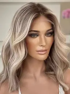 Daily Wear 13x4 Front Lace Women's Wig, 14 Inch Glitter Big Curl Style, Body Wave Highlight Blonde 150 Density High-Quality Human Hair, Soft and Smooth