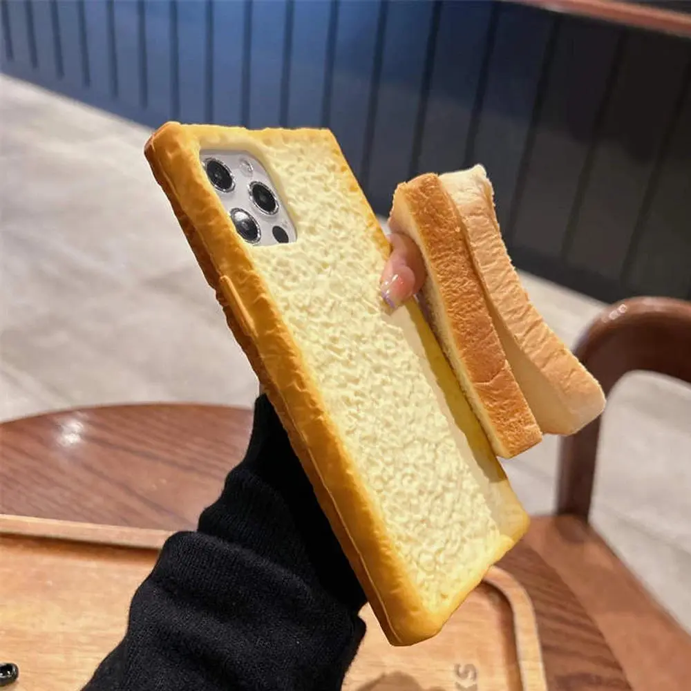 Cute 3D Toast Bread Silicone Phone Case for Girls & Teens, Protective Smartphone Casing with Foldable Egg Kickstand for iPhone 11, 12, 13, 14, 15 Pro, 16 Pro Max