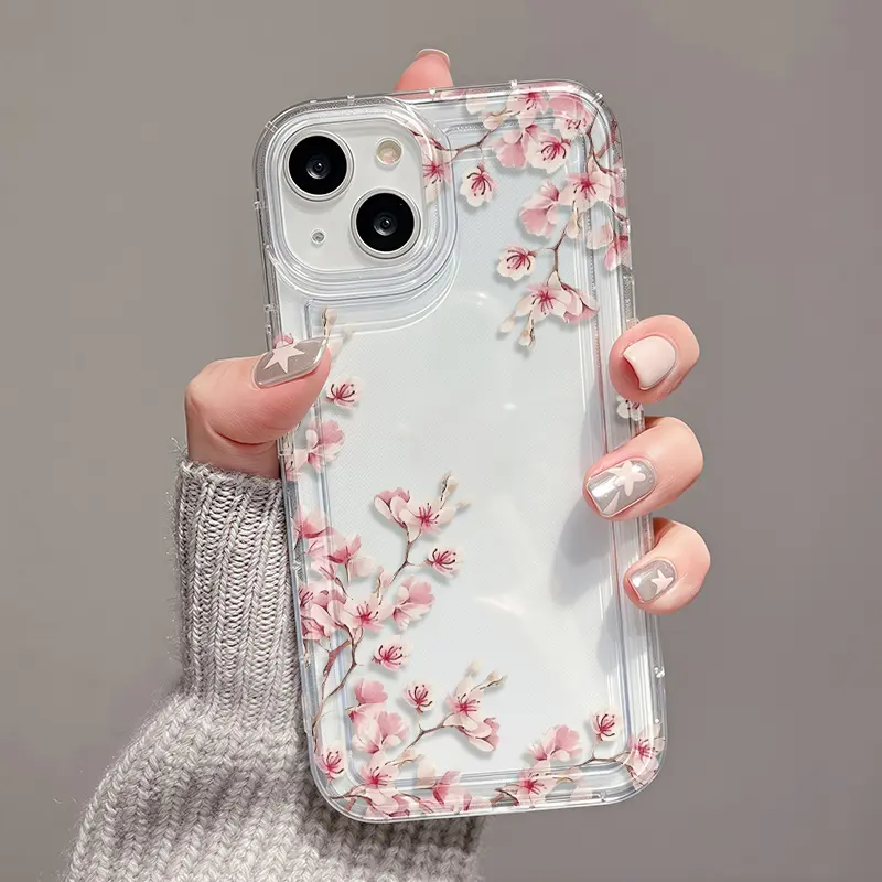 Transparent TPU phone case with flower cushion, compatible with iPhone 17/17 Pro/17 Pro Max/16/16 Pro/16 Pro Max/11/11 Pro/11 Pro Max/12/12 Pro/12 Pro Max