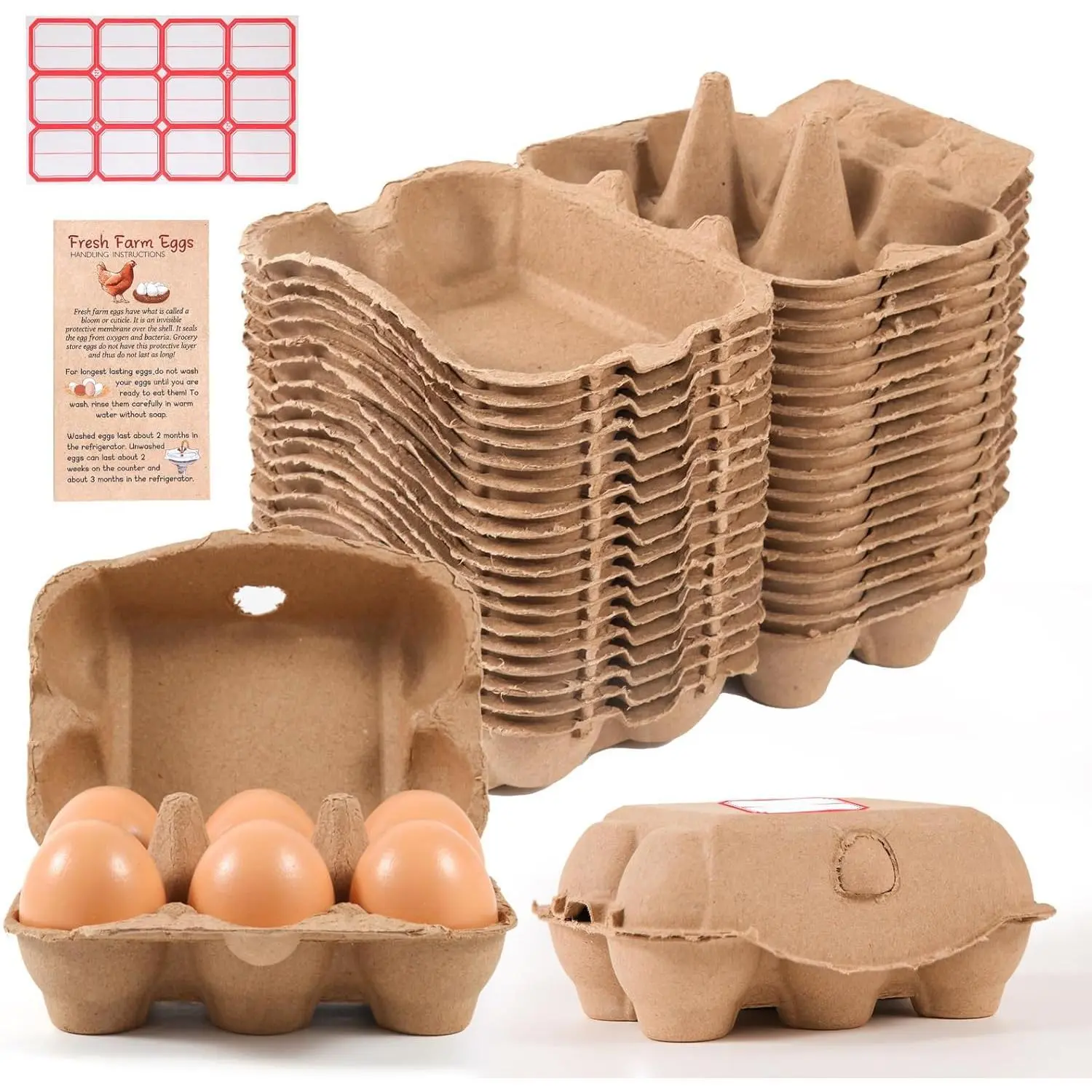 40 Pack 6 Count Half Dozen Bulk Empty Egg Cartons, Reusable Natural Paper Pulp Egg Containers, Strong Sturdy Natural Cardboard Egg Cartons for Storage