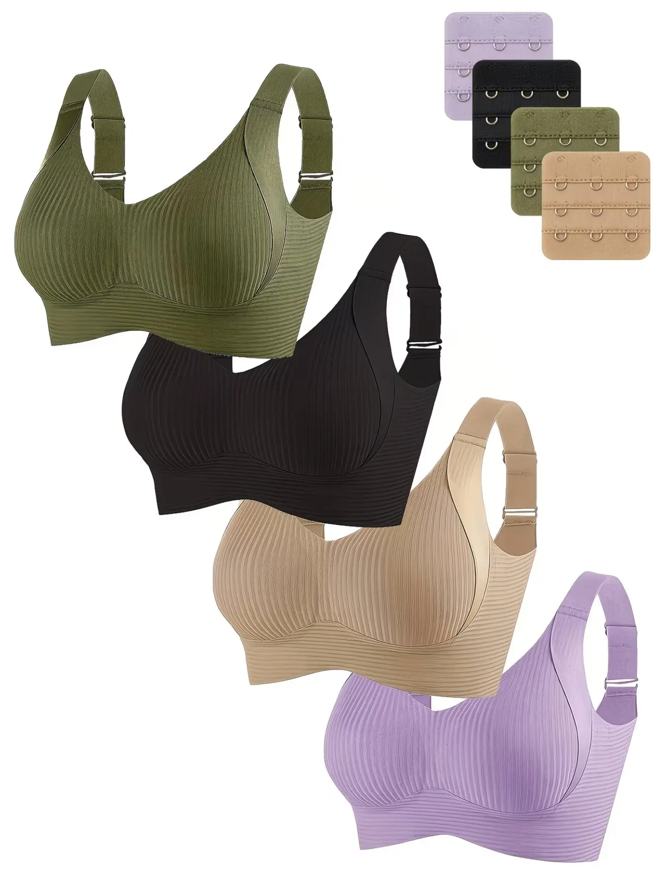 4-Pack Comfortable Seamless Bras for Women, Non-Wire Push-Up Bras, Adjustable Sizes, Ideal for Daily Wear, Maximum Comfort