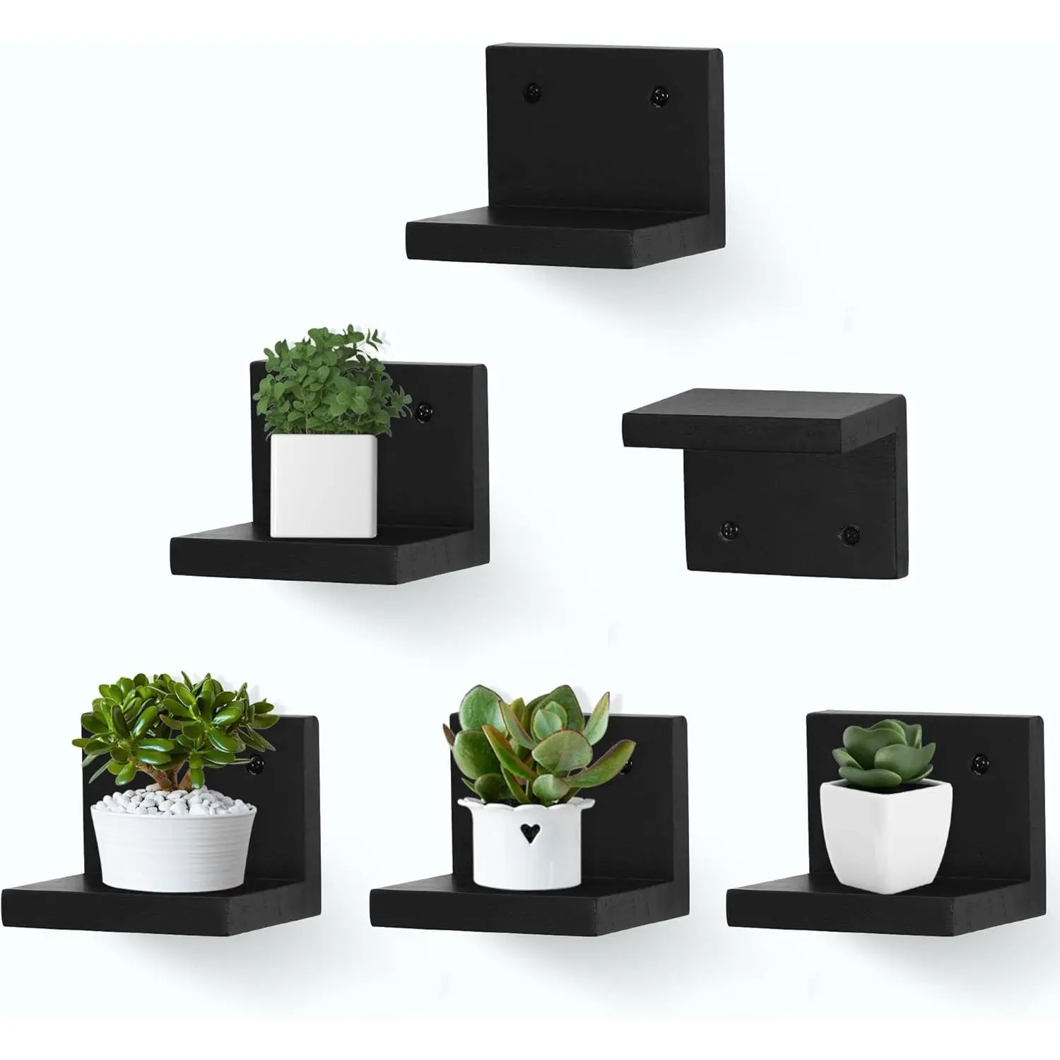 Small Floating Shelf for Wall Set of 6,Mini Shelves for Display Small Figurine,Plant,Collectibles,Wall Shelves for Bedroom Living Room Bathroom Kitchen Decor(Black)