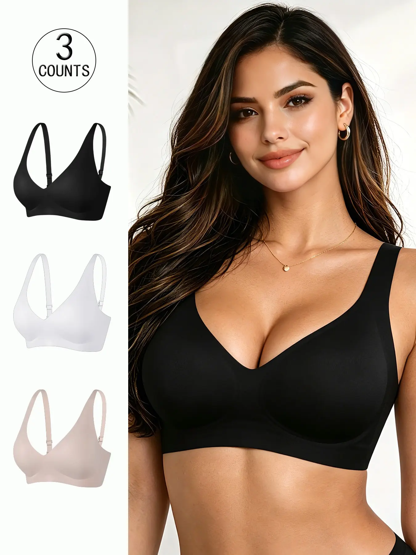 3 Pack/4 colors Women's seamless jelly bra 2 rows 4 hooks XS-XXXL size push-up lifting adjustable sports tank top daily casual//yoga comfortable breathable skin-friendly women's wireless bra