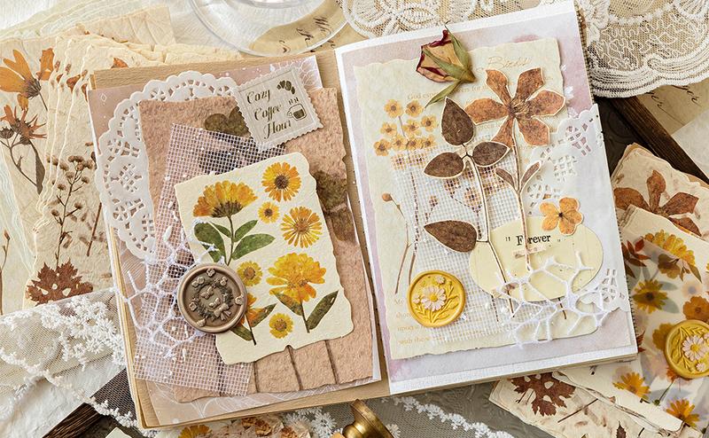 120 Pcs Scrapbook Paper  4 Floral Embossed TexturedRice Craft Paper Assorted Special Cards paper Mix for Scrapbooking Junk Journal Journaling Supplies Planner Bullet Collage