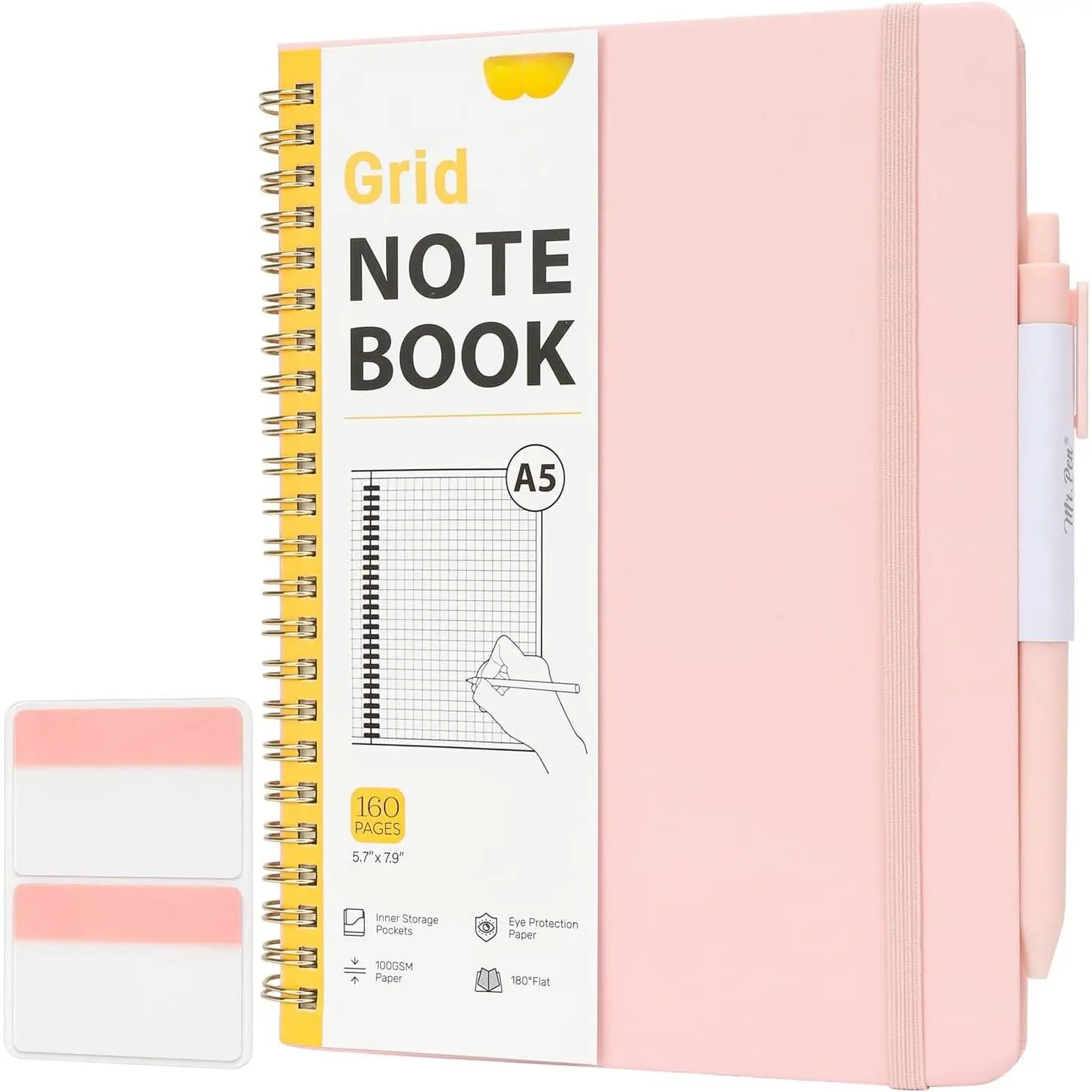 - Graph Grid Spiral Journal Notebook Set, A5 (5.7" x 7.9"), 160 Page | Spiral Bound Graph Paper Notebook with  and Divider Sticky Tabs for Women & Men, Math, Notes, Sketching, Engineering,