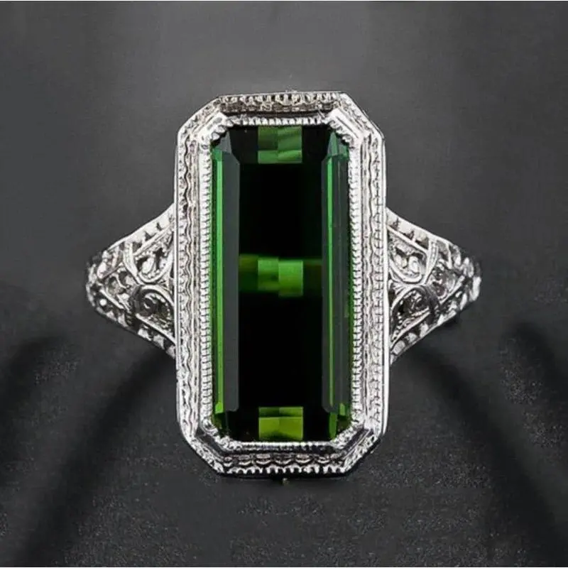Fashion Party Ring for Women, Natural Emerald Wedding Jewelry Birthday Gift