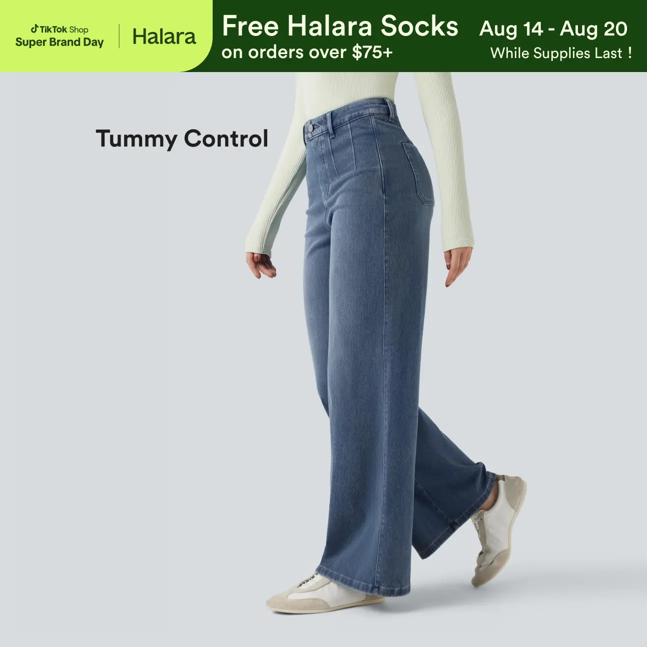 【Creator‘s Pick】Halara Flex High Waisted Tummy Control Wide Leg Casual Jeans with Pockets#TikTokShopSpringGlowUp