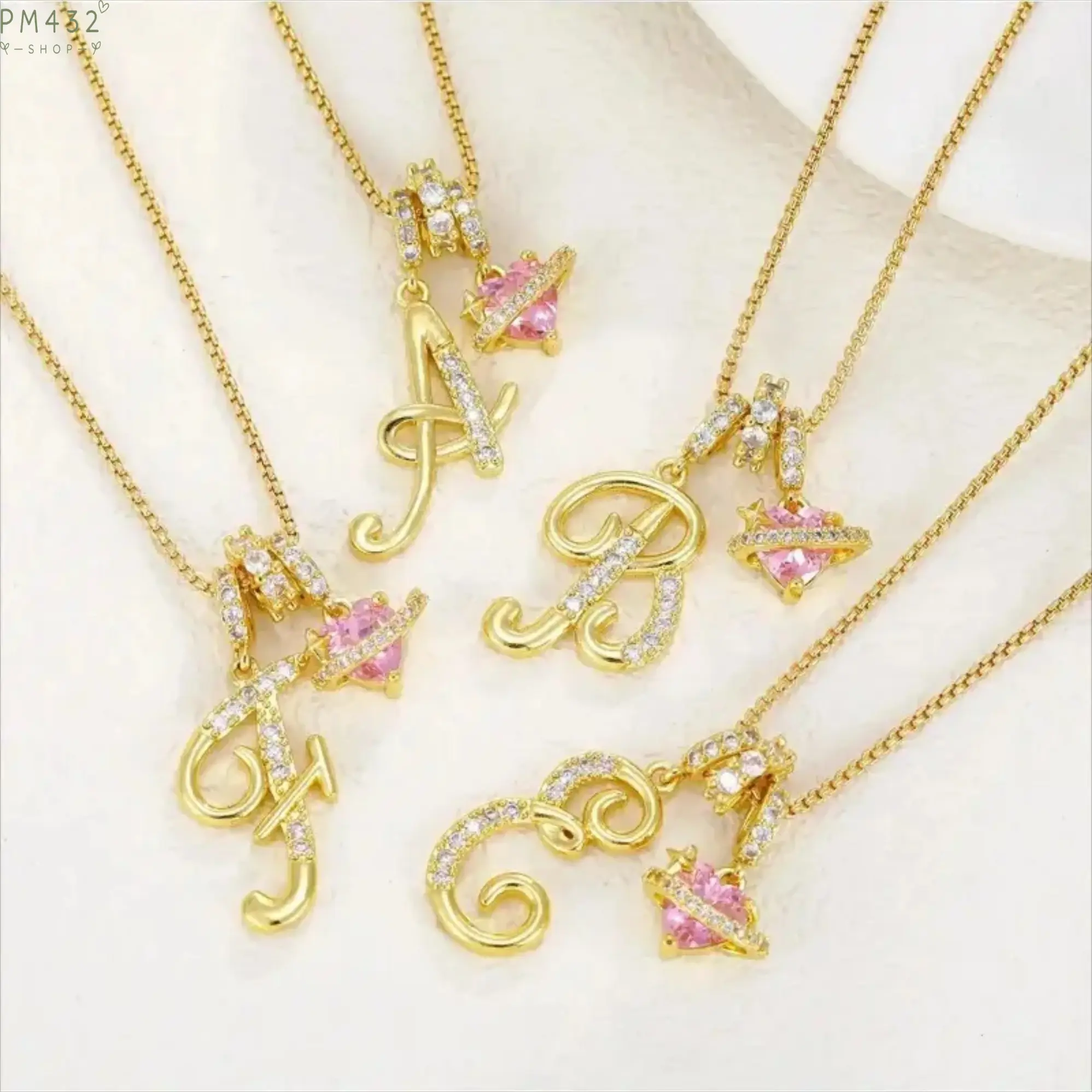 Gold Plated Initial Heart Pendant Necklace, Pink CZ Letter Charm Dainty Necklace for Women, Y2K Minimalist Jewelry, Trendy Layered Chain Accessory for Daily Wear, Vacation, Date Night, Streetwear Fashion & Gift Idea