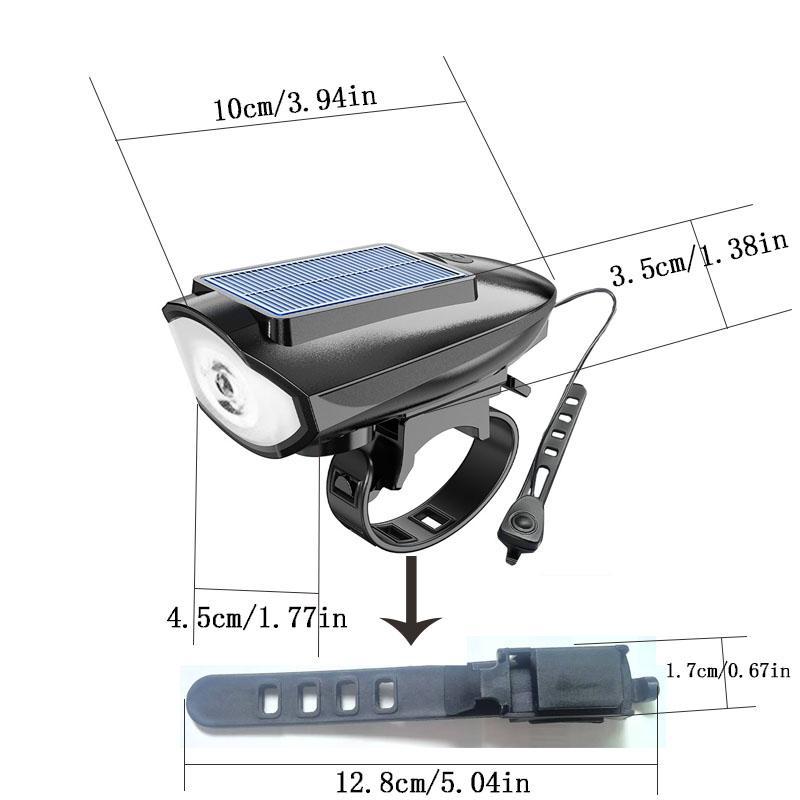 Solar Powered Bike Light, 1 Count Waterproof Bicycle Headlight with 120db Horn, High Brightness 80m Visible Floodlight Range USB Charging Bike Light
