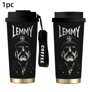 1pc 18oz Lemmy Kilmister Motorhead Rock Band Print Stainless Steel Tumbler with Dual Sip/Straw Lid & Coffee Strap, Double Wall Vacuum Insulated Travel Coffee Mug, Leakproof Flip Thermal Cup, Long Heat & Cold Retention, Heavy Metal Fan Merch