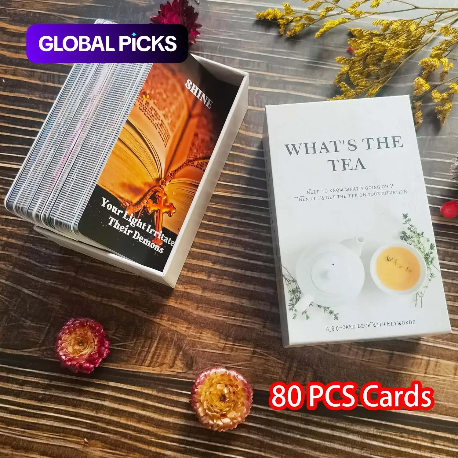 What's the Tea Oracle Card Deck, 1 Set Divination Cards for Beginners, Durable Tarot Cards, Party Tarot Cards Fortune-Telling Game, Tarot Card Decks, Card Games for Teens