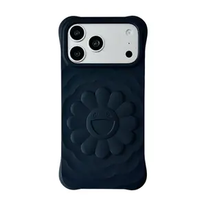 Murakami Flowers Water Ripple Silicone Casing for iPhone 17/16/15 Pro Max - Premium Liquid Soft Protective Accessories, MagSafe Shockproof, Y2K Aesthetic, 4-Corner Airbags Drop Protection, Matte Skin-Feel TPU Cover Gift