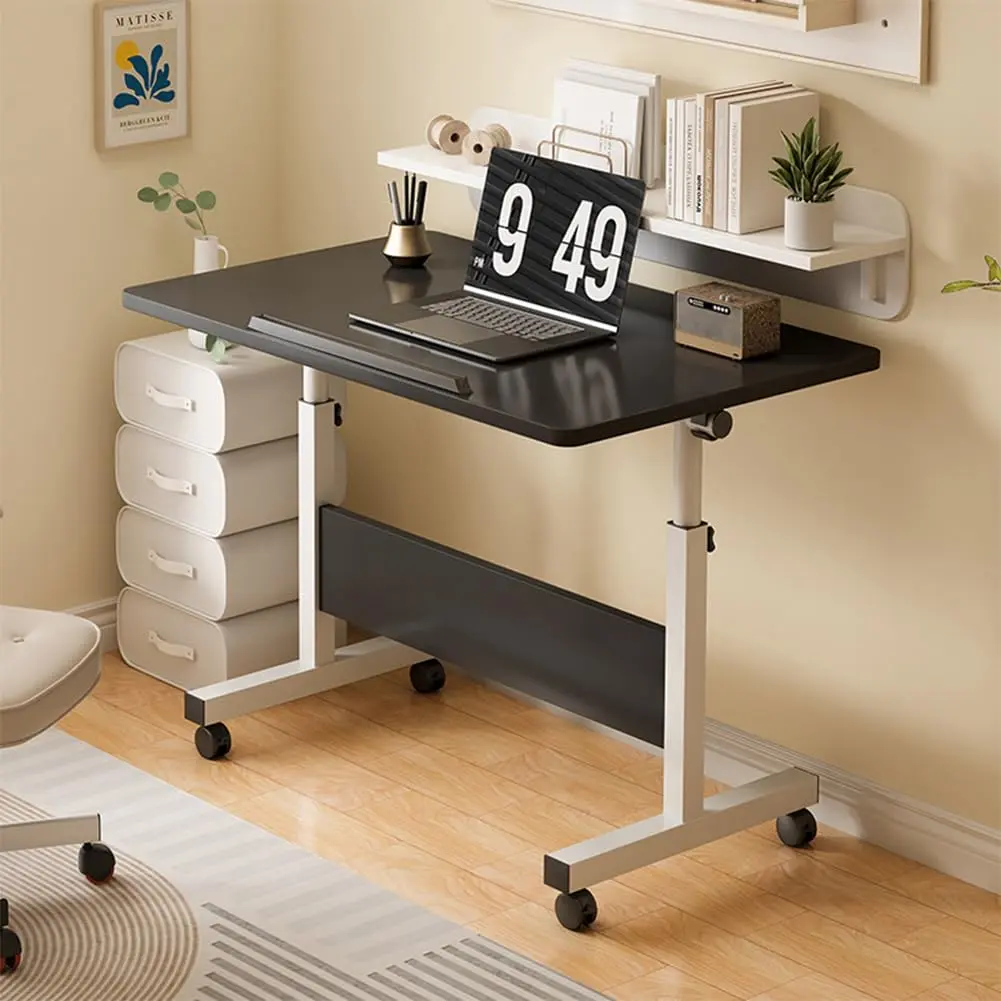 Adjustable Height Standing Desk with Lockable Wheels - Mobile Collapsible Laptop Workstation for Home Office
