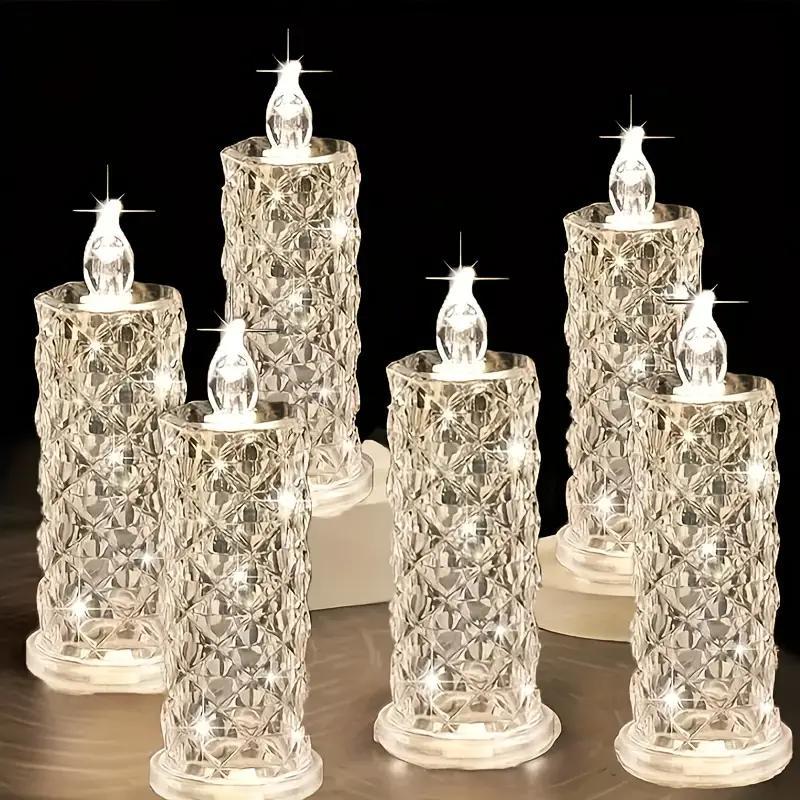 LED Flameless Candle Light, Battery Required Artificial Crystal Candle Light, LED Candle Lamp, Decorative LED Light for Home Party, Wedding, Birthday, Festival