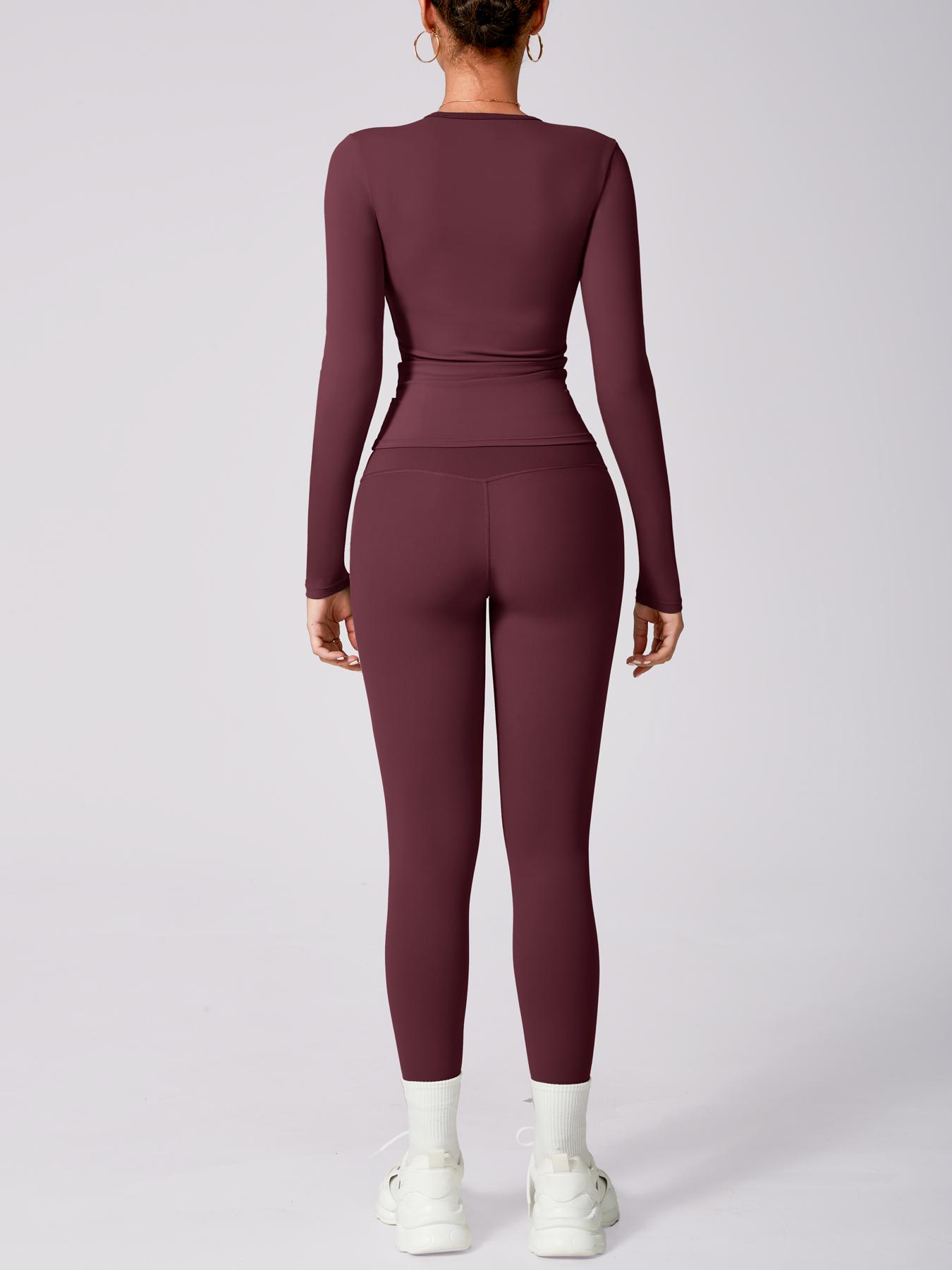 Women's Solid Long Sleeve Tee & High Waist Leggings Tracksuit Set, Sporty Round Neck Top & Skinny Pants Outfits for Gym Workout Running, Ladies Fall & Winter Sportswear, Yoga Tracksuit Set