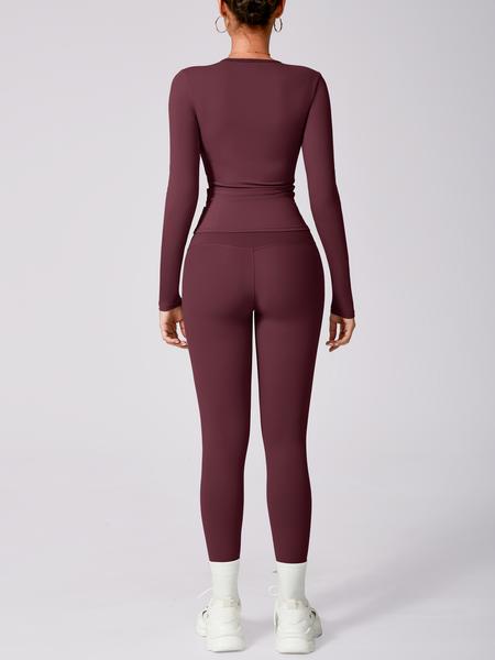 Women's Solid Long Sleeve Tee & High Waist Leggings Tracksuit Set, Sporty Round Neck Top & Skinny Pants Outfits for Gym Workout Running, Ladies Fall & Winter Sportswear, Sweatsuit Sets