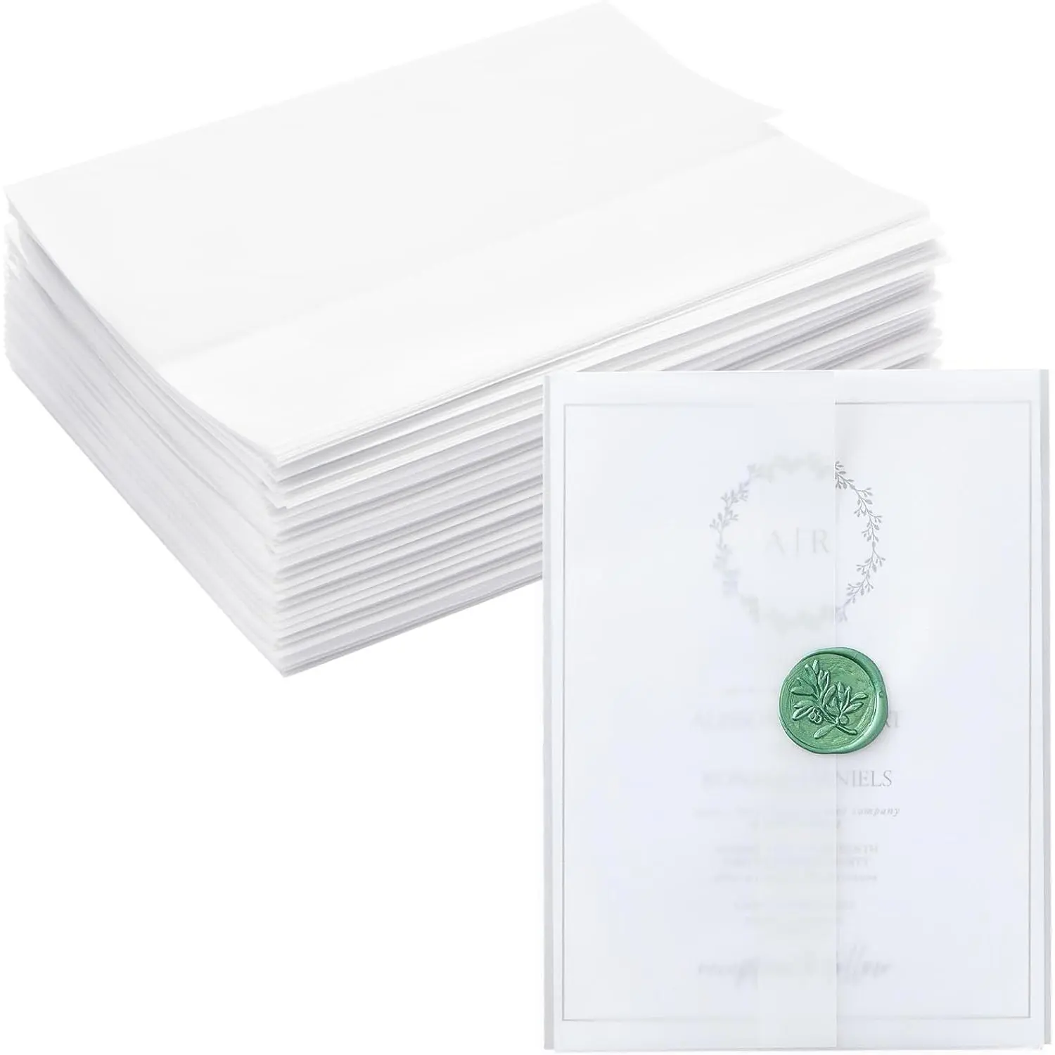 Vellum Jackets for 5x7 Invitations - Pre-Folded Translucent Sleeves & Wedding Envelope Liners - Elegant Wraps & Wedding Vellum Paper - 100-Pack, White Translucent - 5 x 7 in