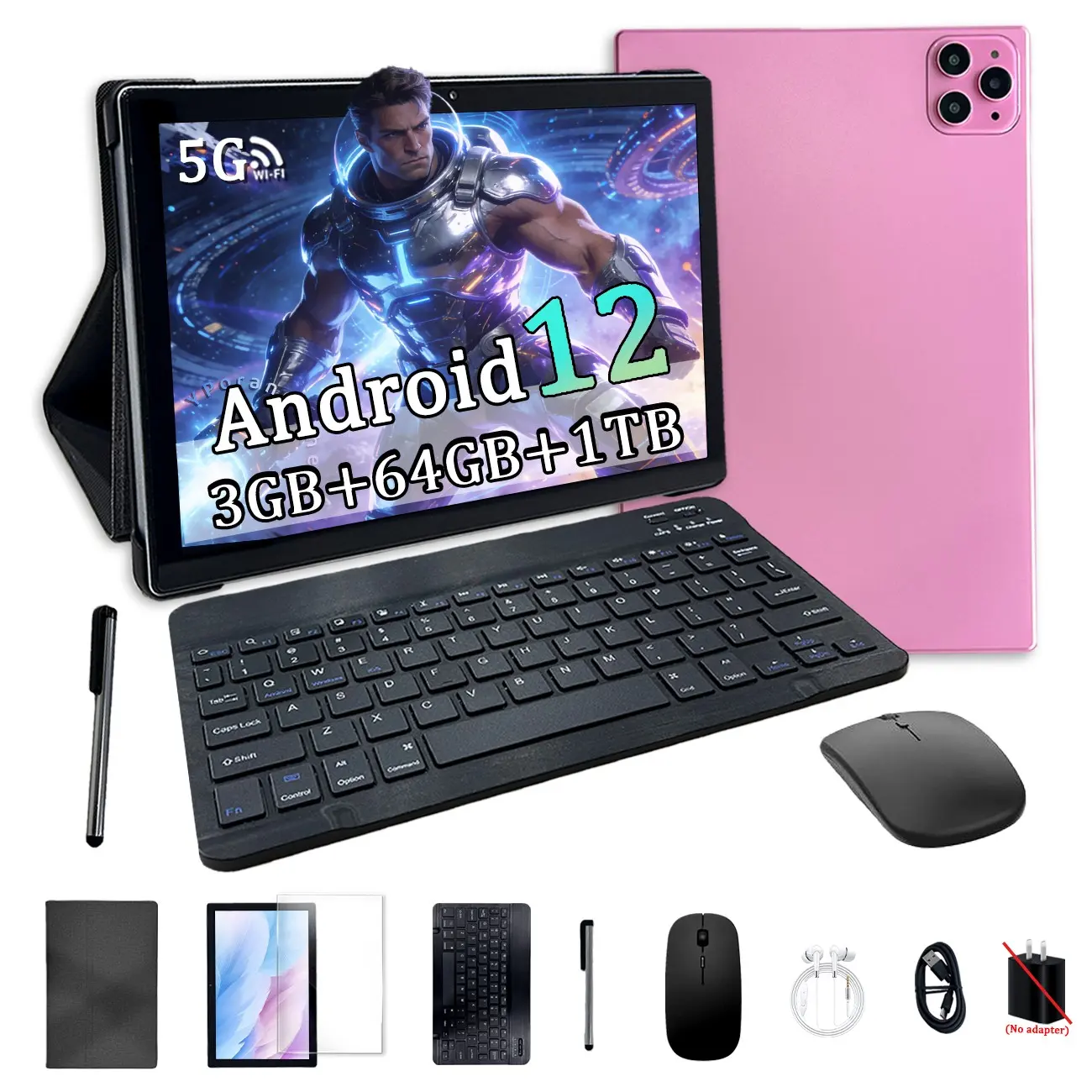 SummerWins DealsForYouDays Father's Spring/Summer Gift Bundle, 10.1-Inch Tablet, Android Wifi Tablet, Lightweight & Portable, Includes Earphone + Mouse + Case, 5G WiFi, HD Dual Camera, Great for Study & Play, Pink/Silver, (No Adapter)