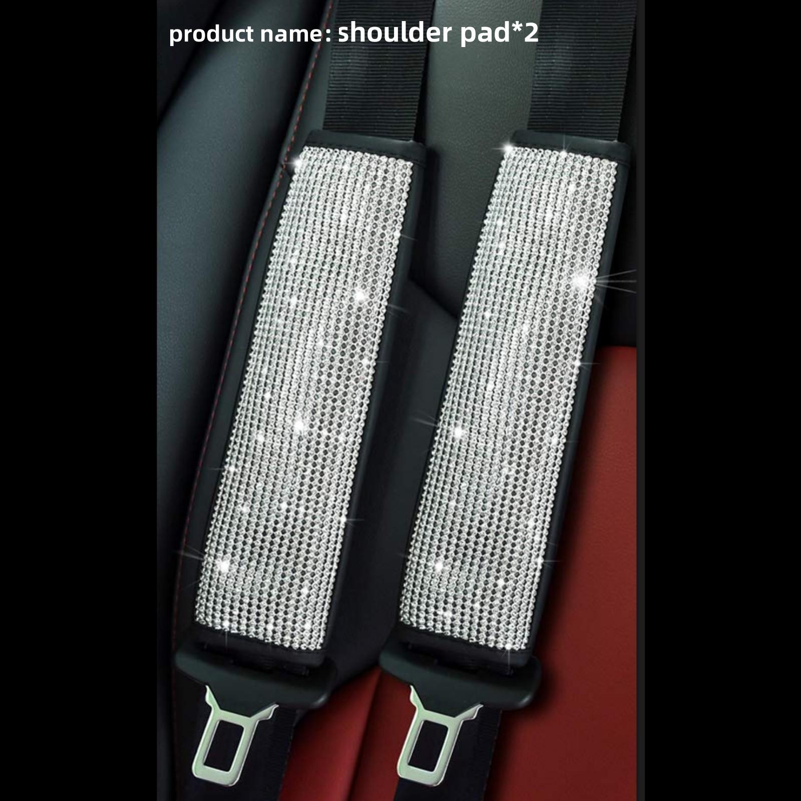 Car Seat Belt Cover with Rhinestones, Trim, Heat-Applied Shoulder Protector, Full-Coverage Car Interior Modification Accessory, Artificial Diamond Luggage Handle Cover, Set of Two