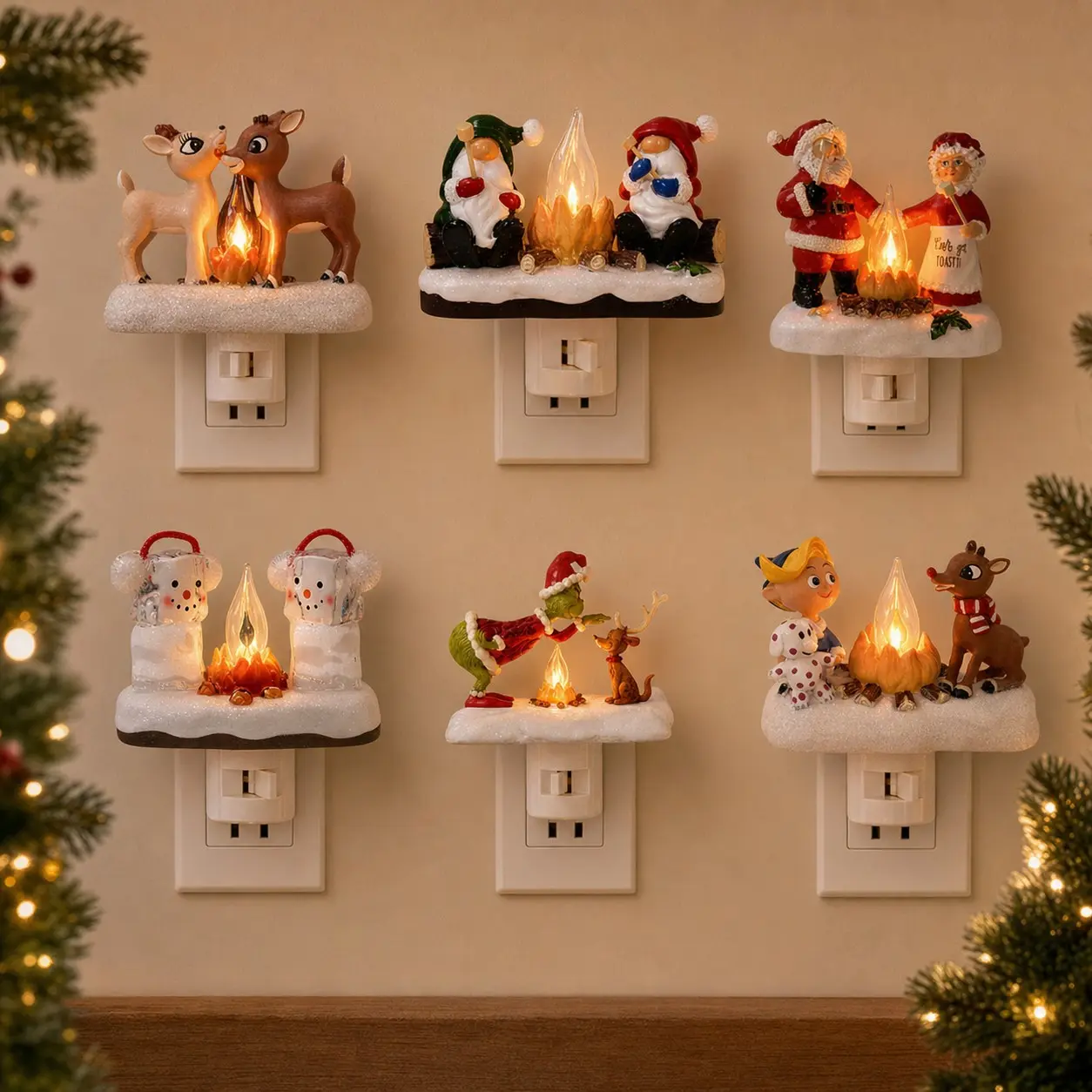 Christmas Flame Socket Light, Resin Christmas Plug Decor, Holiday Wall Plug Decoration, Reindeer Resin Craft, Indoor Festival Decor