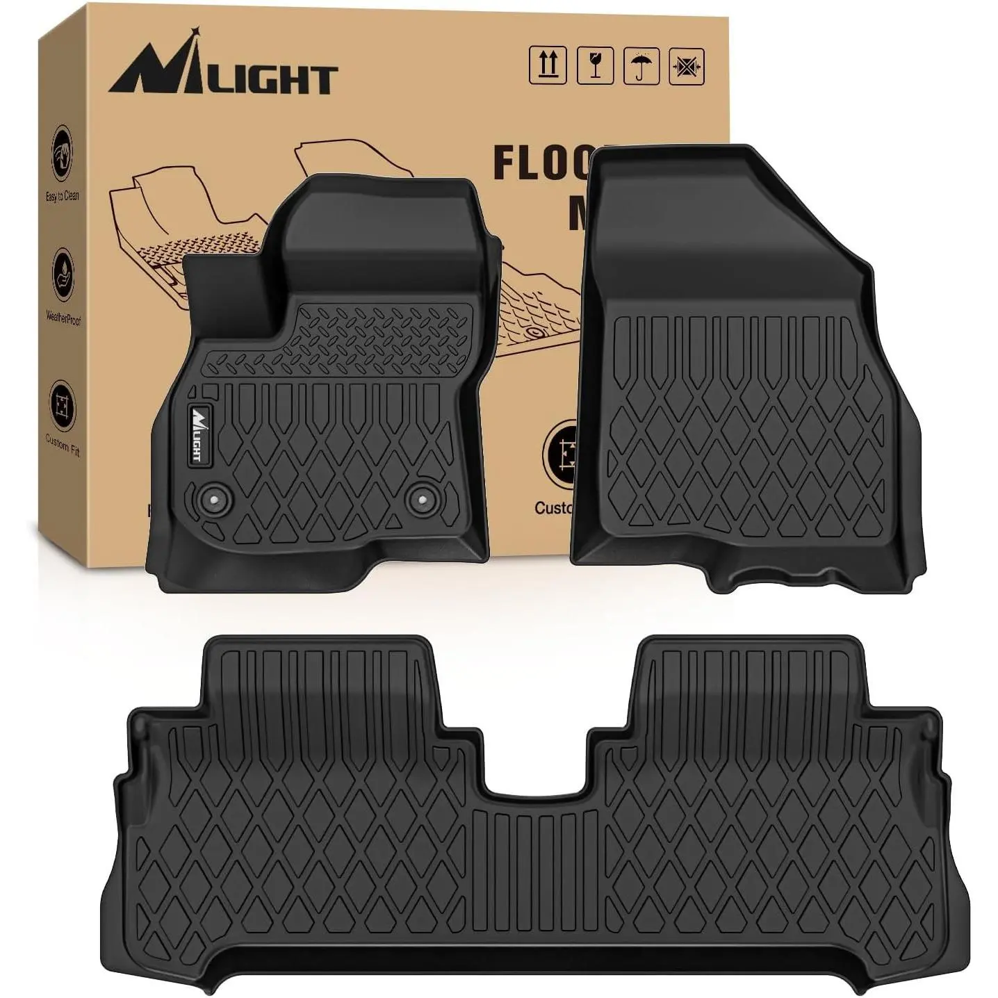 Nilight Custom Fit Molded TPE Car Floor Mats for Chevy Bolt EV 2017-2023, All Weather Anti-Slip Waterproof Liners with Raised Lip, Channels, Easy to Clean, Lifetime Service