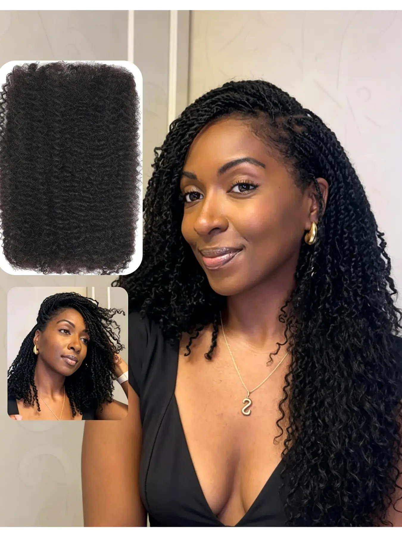 Afro Kinky Bulk Human Hair For Braiding 30g Pack, 100% Human Hair Curly Braiding Hair Extensions 8-12 Inch Natural Black Texture, Soft Fluffy Virgin Hair For Box Braids, Twist Braids, Protective Hairstyles For Black Women