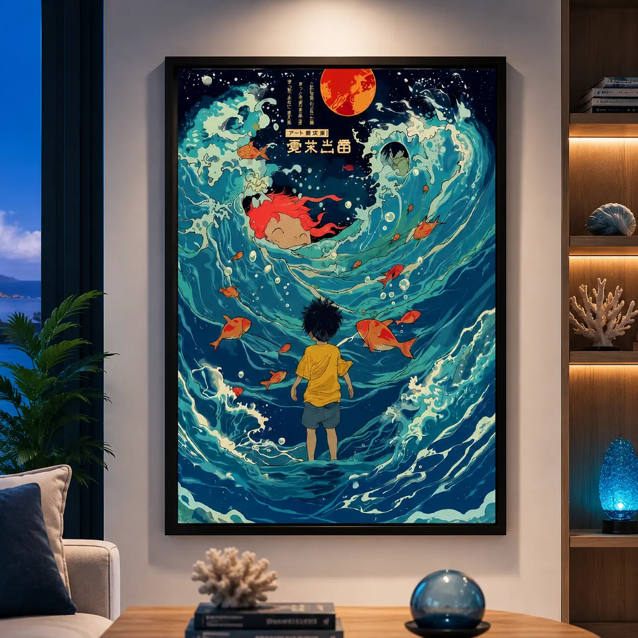 Studio Ghibli Ponyo Anime Poster, Studio Ghibli Poster, Hayao Miyazaki Artwork Anime Movie Poster Decor Photo, Canvas Wall Art Print, Anime Room Decor for Bedroom Dorm Office, Japanese Movie Wall Art Gift for Fans, Ghibli Wall Art, Otaku Room Decor