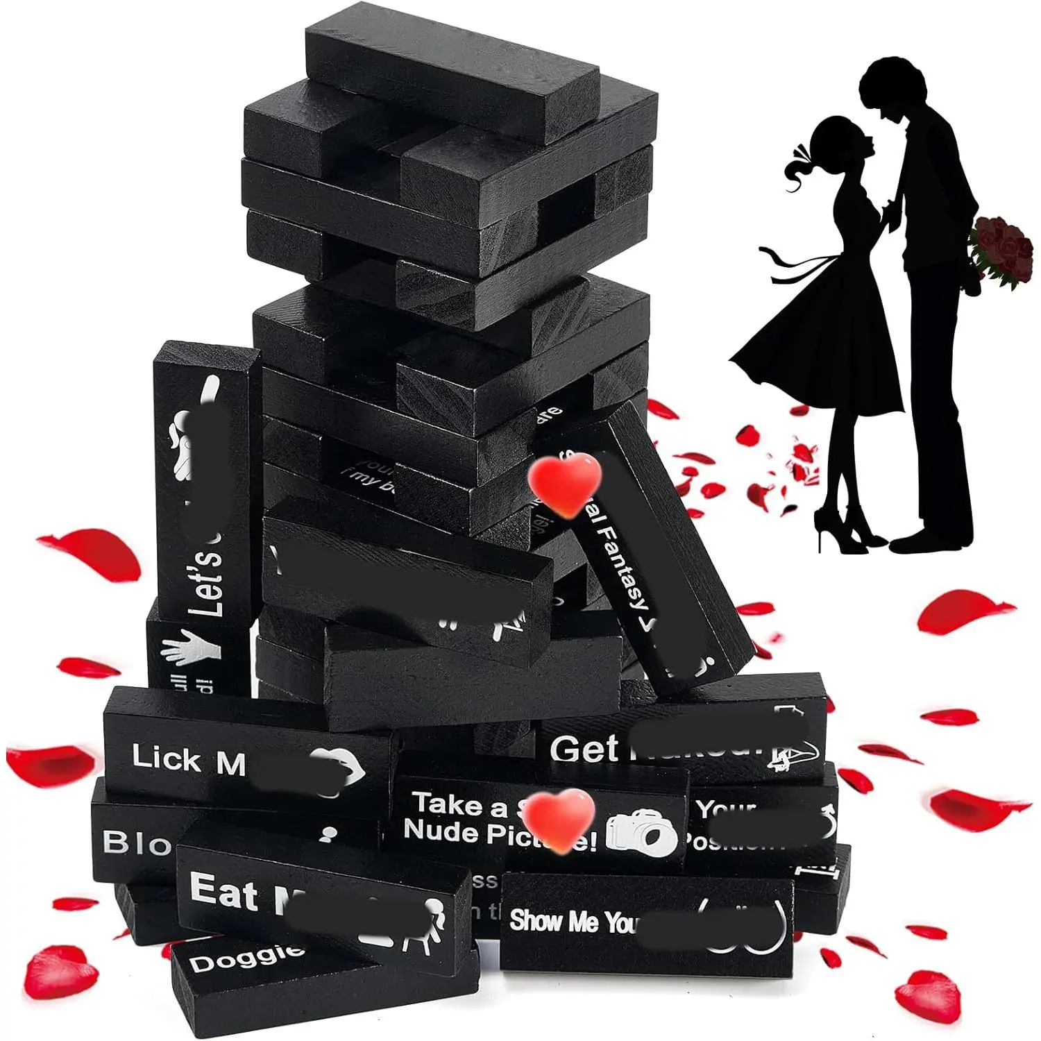 48 Blocks Adult Naughty Games, Tumble Tower Couples Game for Adults Super Naughty Block Tower Tumbling Wooden Tower Stacking Block for Couples Date Night Ideas for Valentines Day Lover Date Games