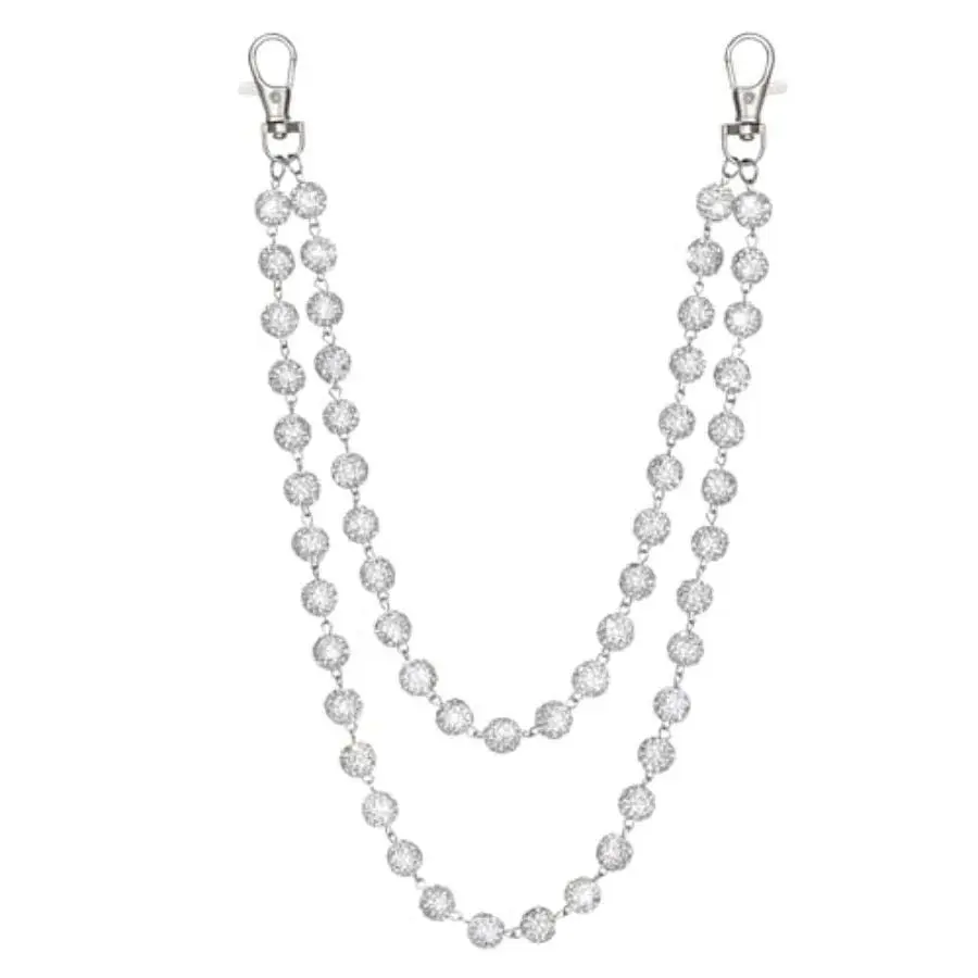 Double Layer Rhinestone Pants Chain for Men, Wallet Jean Chains Pocket Chains, Adjustable Silver Waist Chain Keychain