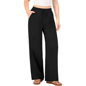 Palazzo Pants for Women Casual Wide Leg Elastic High Waist Lounge Pants Travel Beach Outfits
