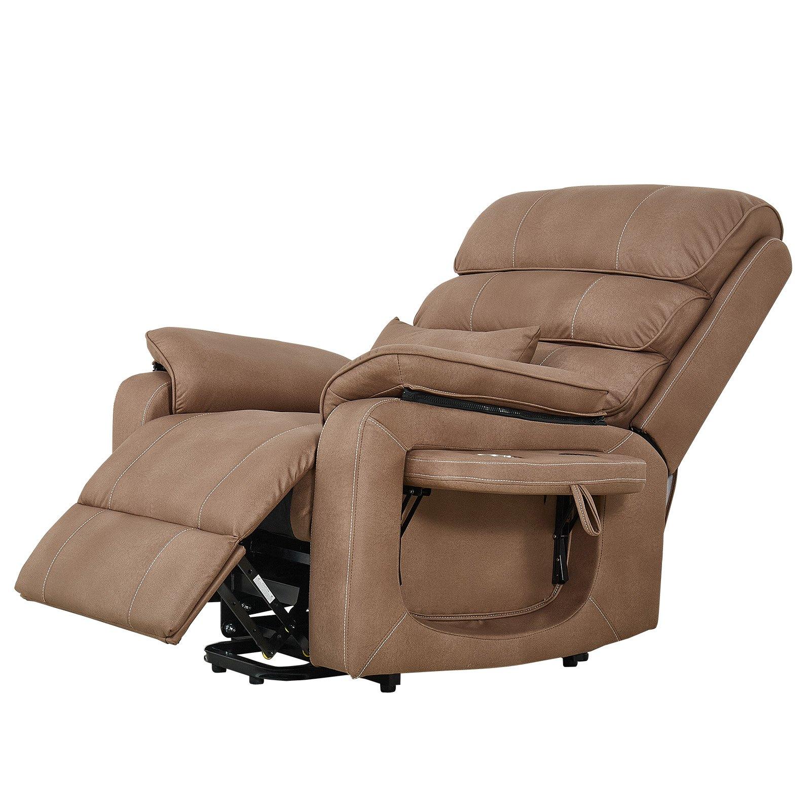 VEVOR Power Lift Recliner Chair, Dual Motor, Medium Wide Electric Lift Chair with Heat and Massage for Elderly, Infinite Position Adjustment, Leather Surface, with Storage Pocket, Cup Holder, Brown VEVOR Power Lift Recliner Chair, Dual Motor, Medium Wide Electric Lift Chair with Heat and Massage for Elderly, Infinite Position Adjustment, Leather Surface, with Storage Pocket, Cup Holder, Brown