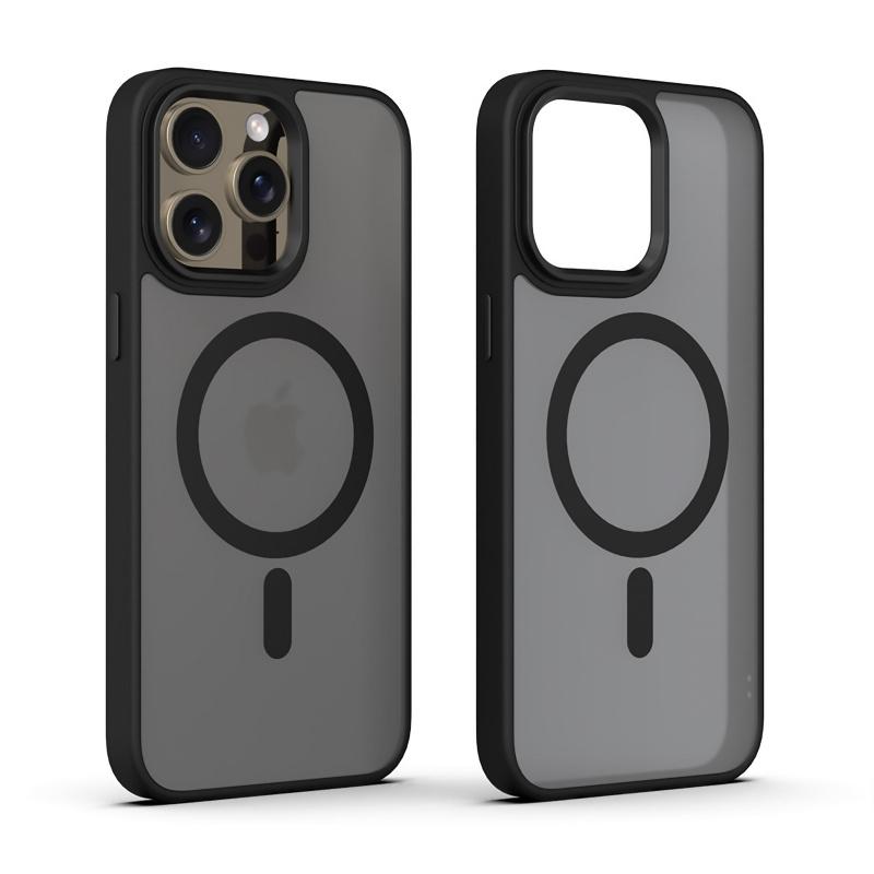 High-end matte skin-touch black mobile phone case suitable for iPhone17Promax 16Promax 15Plus 14Pro 13 12 Pro Max Plus supports magnetic suction wireless charging matte translucent anti-shock and anti-fall Apple mobile phone case